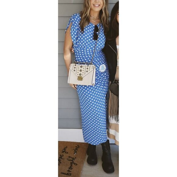 FREE PEOPLE Lakeside Mini Printed Dress in Bluebell Combo Hearts Size Large - Picture 3 of 14